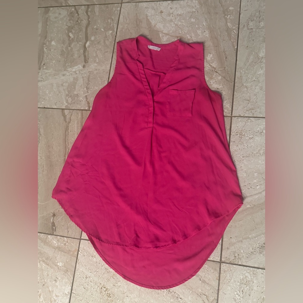Lush Pink Asymmetrical Sleeveless Blouse with Mandarin Collar size large
